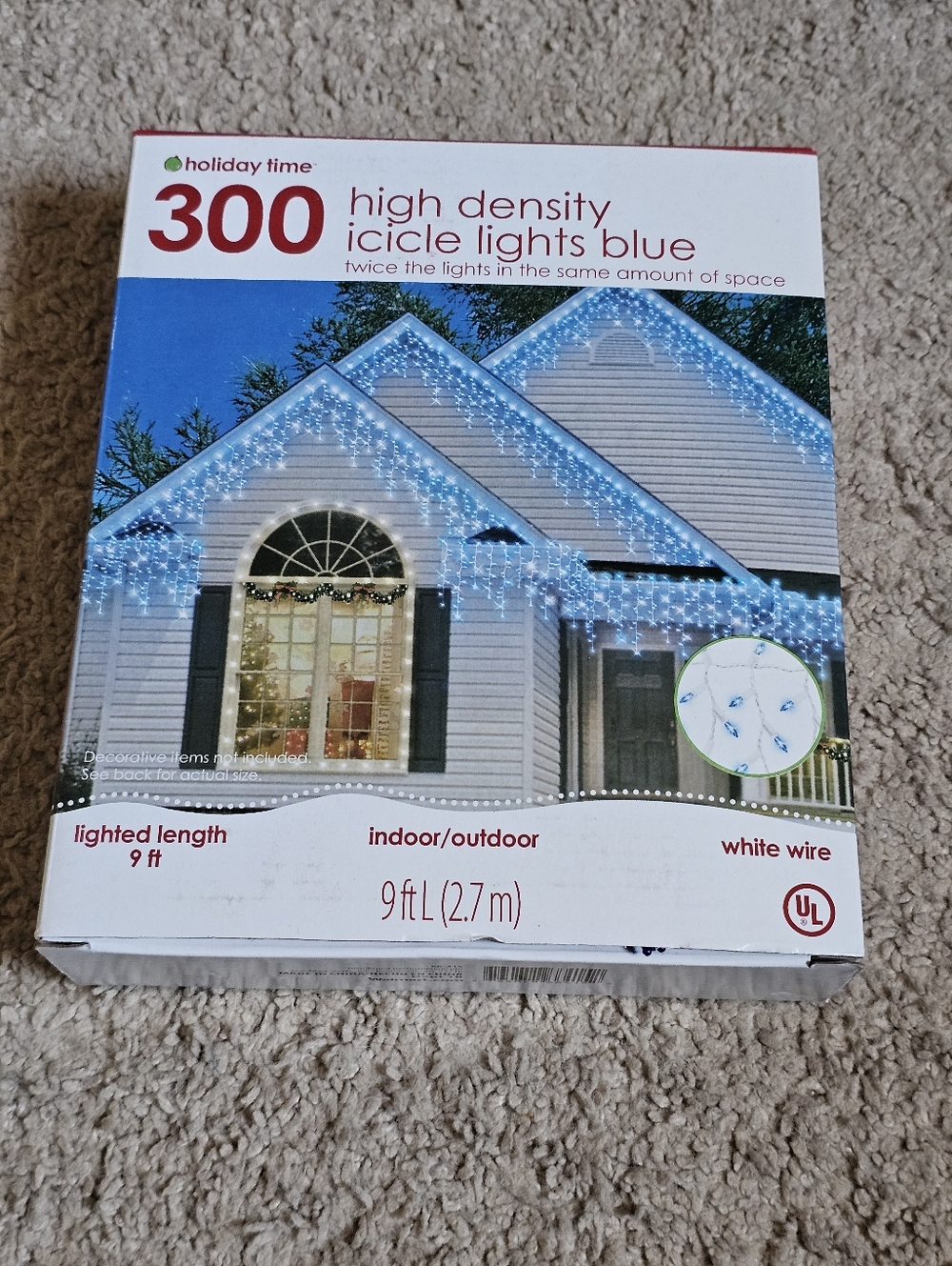 New! 300 High Density Icicle Lights Blue 9ft Length White Wire Christmas Holiday